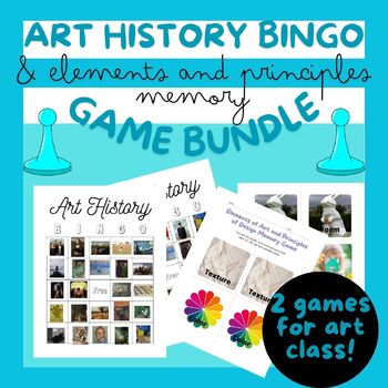 Preview of Visual Arts Games, Art History Bingo, Elements and Principles Memory Game Bundle