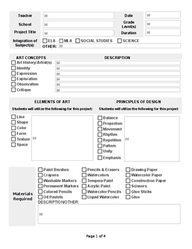 Preview of Visual Arts Lesson Plan Template-FILL IN or PRINT-PDF