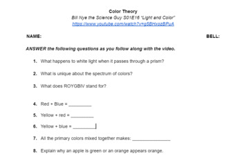 Preview of Visual Arts: "Light & Color" Video Notes (Bill Nye) 