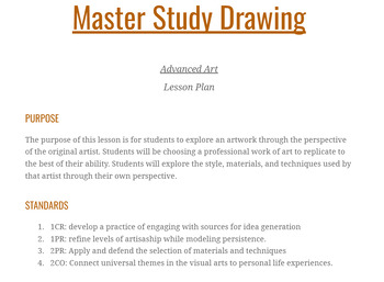 Preview of Visual Arts: Master Study Drawing Project - LESSON PLAN