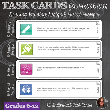 Preview of 120 Visual Arts Task Cards w/ prompts: Drawing, Painting, Design, Project Ideas