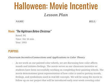 Preview of Visual Arts & Theater: "The Nightmare Before Christmas" Movie Lesson Plan & Act.