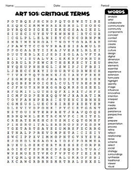 Preview of Word Search: Key Visual Art Element Terms used for Group Discussion & Critiques