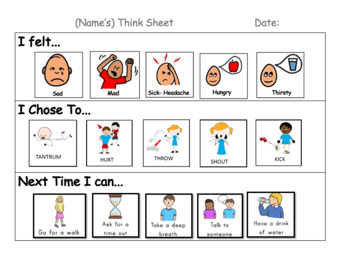 Preview of Visual Behavior Reflection / Think Sheet Editable Word Document