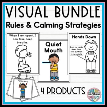 Preview of Visual Classroom Rules and Calming Strategies Bundle for Special Education PreK