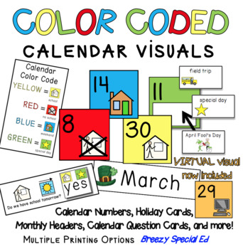 Preview of Visual Color Coded Calendar Numbers and Visuals for Special Education
