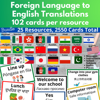 Preview of Visual Communication Cards, Translations: 1 English-only + 24 Foreign Languages