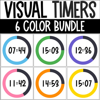 Preview of Visual Timers - 6 Bright Colors BUNDLE - Digital Classroom Countdown Tool