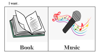 Preview of Book/Music Choice Card - Picture Symbol - Distance Learning - Early Intervention