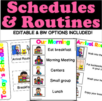 Preview of Visual Editable Daily Schedule & Routines for Preschool, Pre-K, and Kindergarten