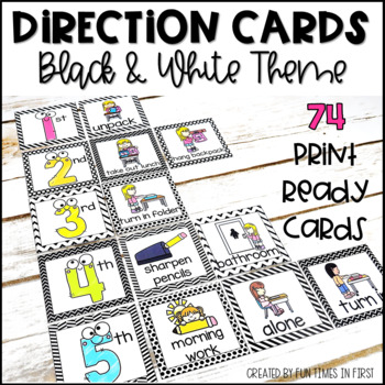 Preview of Visual Direction Cards EDITABLE Black and White Theme