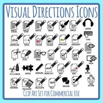 Preview of Visual Directions / Cues / Following Directions Icons Clip Art / Clipart