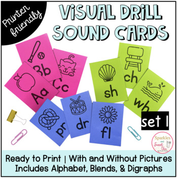 Preview of Visual Drill Sound Cards SET 1| Phonics Flashcards | Alphabet, Digraphs, Blends