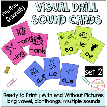 Preview of Visual Drill Sound Cards SET 2 | Phonics Flashcards | Vowel Teams, Diphthongs