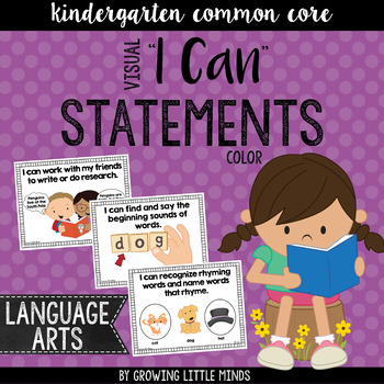 Preview of Visual "I Can" Statements for Kindergarten ELA Common Core Standards- color