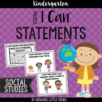 Preview of Visual "I Can" Statements for Kindergarten Social Studies standards- color
