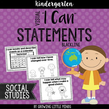 Preview of Visual "I Can" Statements for Kindergarten Social Studies standards- blackline
