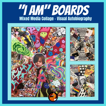 Preview of Mixed Media Collage "I AM" Boards Middle School Art High School Art Project