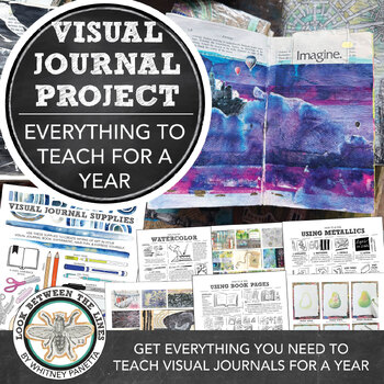 Preview of Visual Journal Year Long Art Unit for Middle School, High School Art, Guides, +