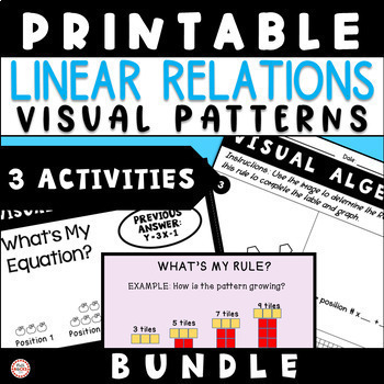 Preview of Linear Functions Visual Patterns Algebra 1 Math Activities 8th Grade Bundle