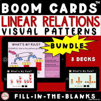 Preview of Linear Relations Visual Patterns Function Rule 8th Grade Boom Cards™ Bundle