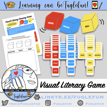 Preview of Visual Literacy Roll and Draw Game with Verb Adjective Noun