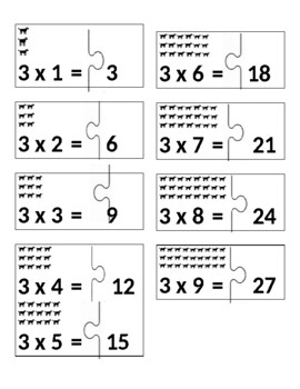 Preview of Visual Multiplication Puzzle Pieces with Arrays (threes)