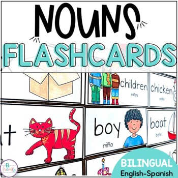 Preview of Nouns Flashcards Bilingual English Spanish Visual ESL Print Digital