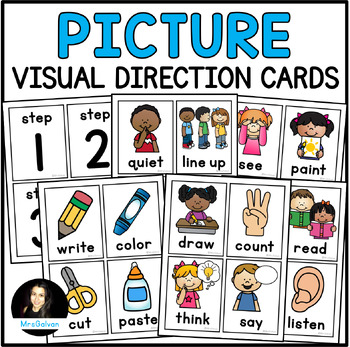 Preview of Visual Picture Directions Cards Classroom Management English and Spanish