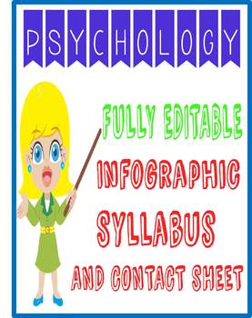 Preview of Visual Psychology Class Course Syllabus with Contact Sheet fully editable