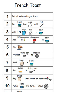 Visual Recipe French Toast By Denise Stone Teachers Pay Teachers