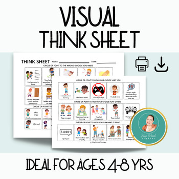 Preview of Visual Restorative Think Sheet, Behavior Reflection, Ages 4-8, Worksheet