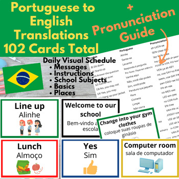 Preview of Visual Schedule & Daily Routine Cards in Portuguese + Pronunciation Guide!