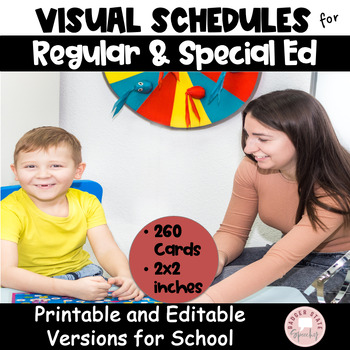 Preview of Visual Schedules Cards School Regular Special Ed Editable 2x2 Autism