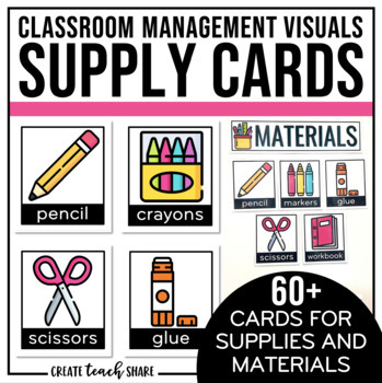 Preview of Visual Supply Cards | Editable Supplies & Materials | Classroom Management 