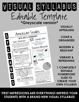 Preview of Visual Syllabus Editable Template -- Create your own -- GREYSCALE VERSION 2