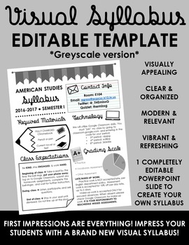 Preview of Visual Syllabus Editable Template -- Create your own -- GREYSCALE VERSION