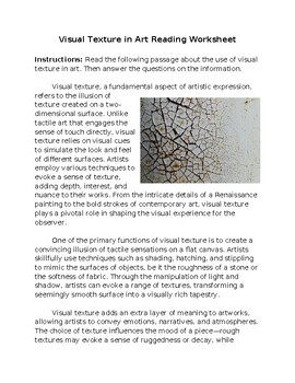 Preview of Visual Texture in Art Reading Worksheet **Editable**