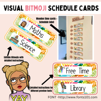 Preview of Visual Time Table/ Schedule Cards + Editable Bitmoji (Rainbow Leaves)