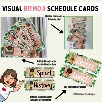 Preview of Visual Time Table/Schedule Cards + Editable Bitmoji (Theme: Wood & Leaves)