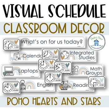 Preview of Visual Timetable | Boho Hearts and Stars | Classroom Decor