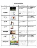 Visual Vocabulary Chart-- Pushes and Pulls Glossary!