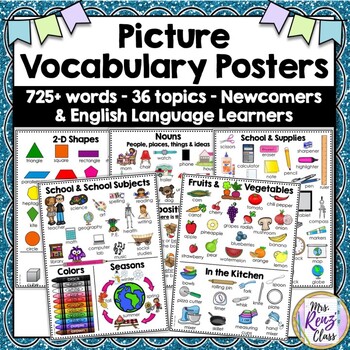 Preview of Visual Vocabulary Word Wall Posters for Newcomers, ELL  30 Visual Anchor Charts