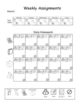 Preview of Visual Weekly Assignment Sheet Organizer (Word Doc Format)