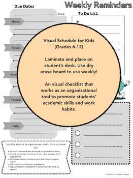 Preview of Visual Weekly/Daily Schedule, Checklist, Reminders, To-Do List for Students Desk