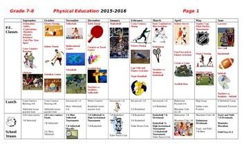 Preview of Visual Year Outline for Physical Education  Grade 7-8