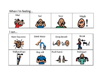 Preview of Visual of feelings and self-regulation strategies options