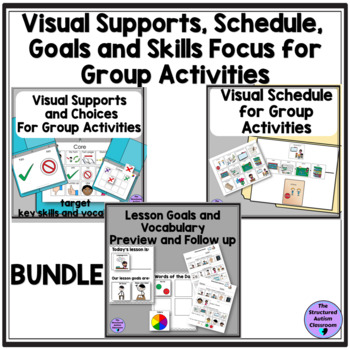 Preview of Visual supports, Schedule, Worksheets, Goals Group Activities Bundle Special Ed