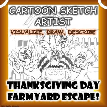 Preview of Thanksgiving Reading, Visualization & Drawing Activity - Cartoon Sketch Artist