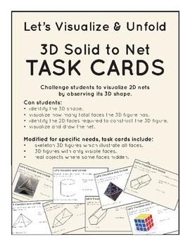 Preview of Visualize & Unfold 3D Solid to Net Task Cards